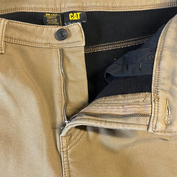 Caterpillar Pants Mens 38x32 Tan Lined Workwear Fleece Winter Heavy Duty CAT - Picture 11 of 13